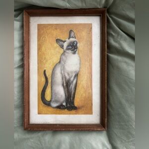 Siamese Cat Art Print with Brown Frame